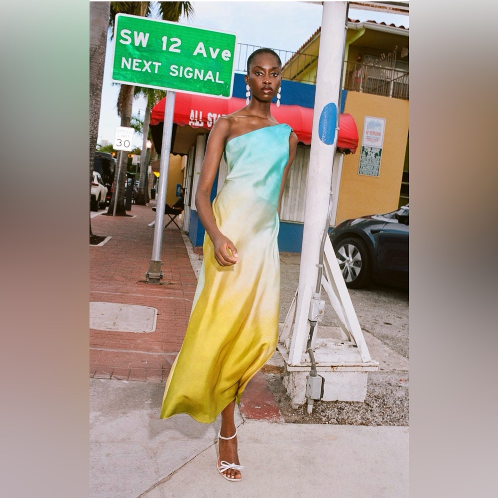 BNWT ZARA ASYMMETRICAL SATIN EFFECT TIE DYE DRESS